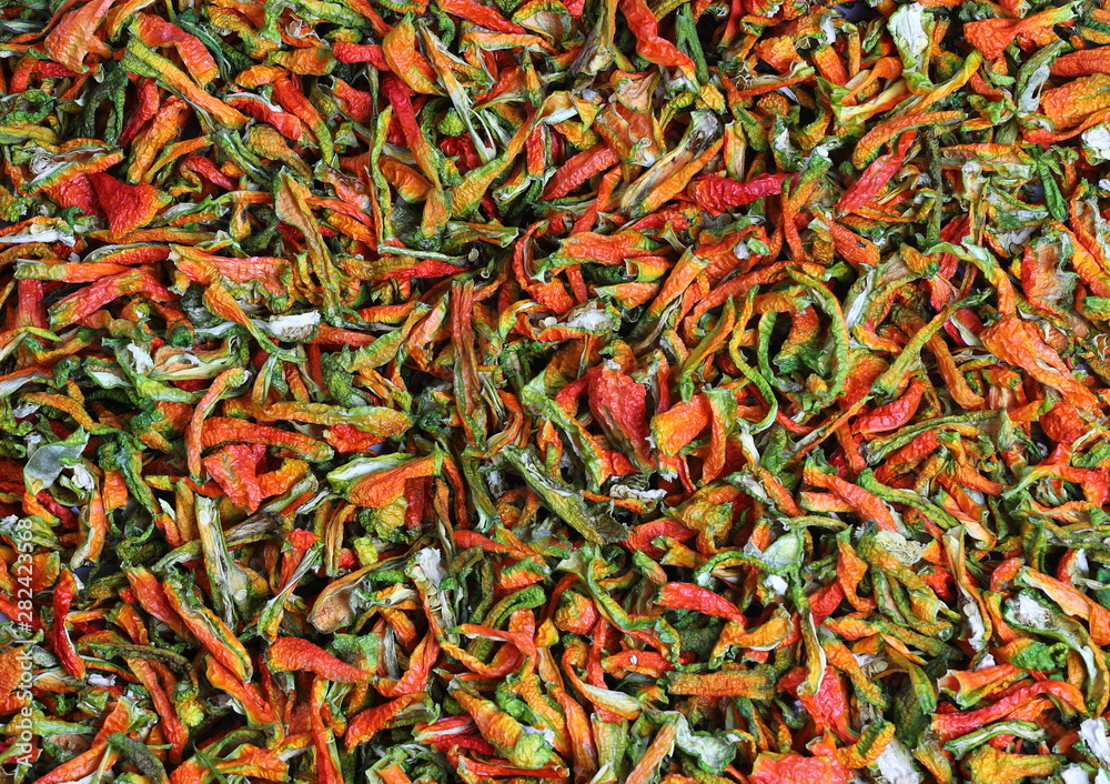 dried organic peppers in daylight