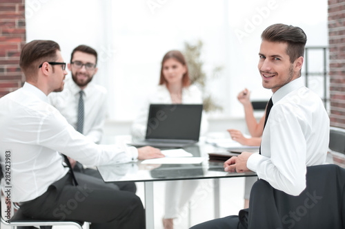 business team discussing business documents