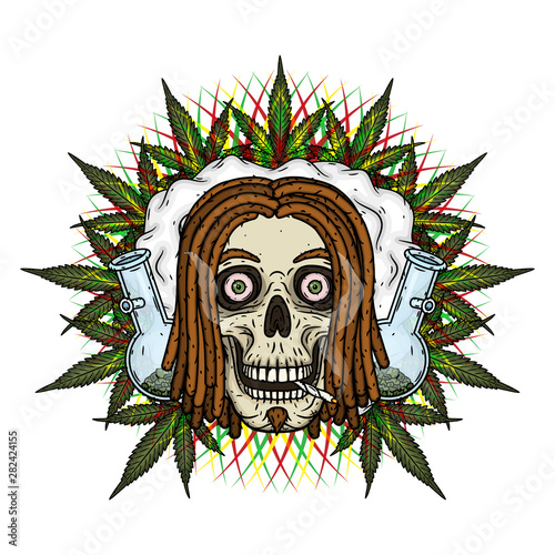 Rastaman Skull. Vector illustration isolated on white background.