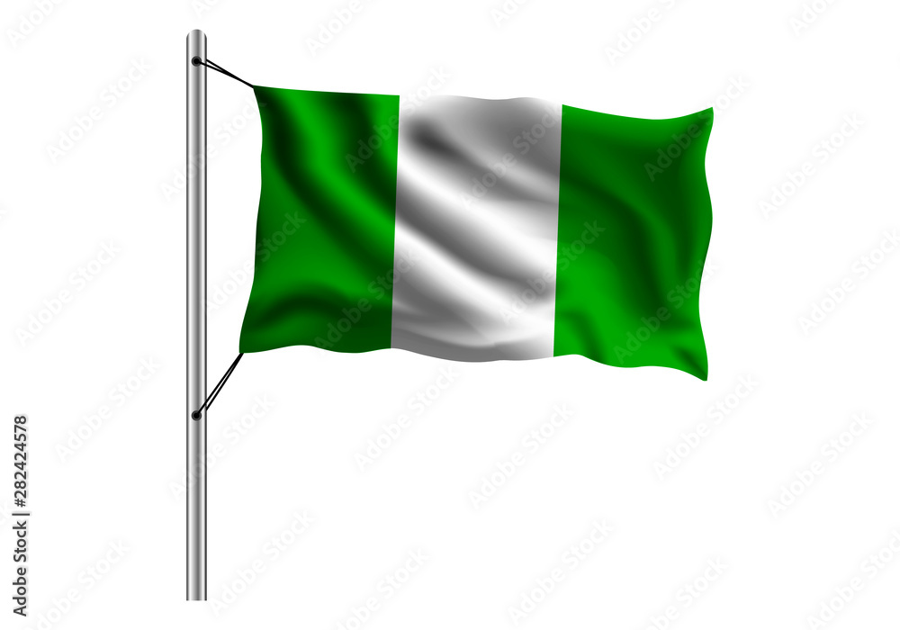 Waving Nigeria flag on flagpole on isolated background, flag of Nigeria, vector illustration Waving Nigeria flag on flagpole on isolated background, flag of Nigeria, vector illustration