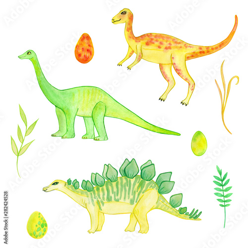 Fototapeta Naklejka Na Ścianę i Meble -   watercolor set of cute dinosaurs