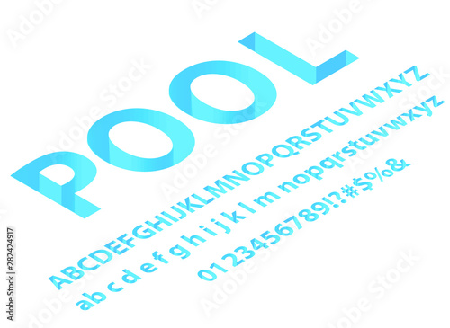 Blue 3d holes cut letters. Isometric numbers, lettering symbols set. Trendy hole font.