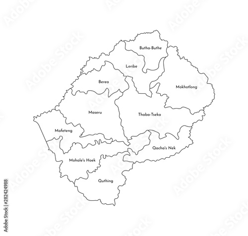 Vector isolated illustration of simplified administrative map of Lesotho. Borders and names of the districts  regions . Black line silhouettes