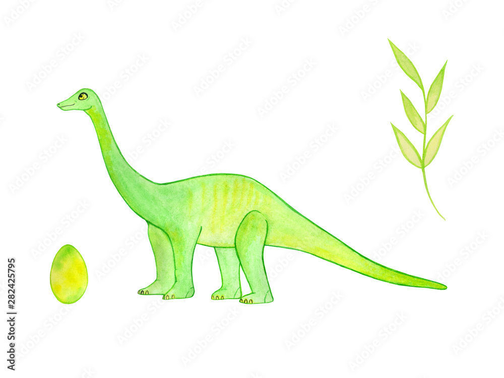Fototapeta premium watercolor illustration with herbivorous dinosaur. Friendly monster.