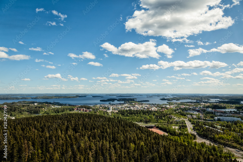 The view from the heights of the city of Koupio in Finland in summer in Sunny weather