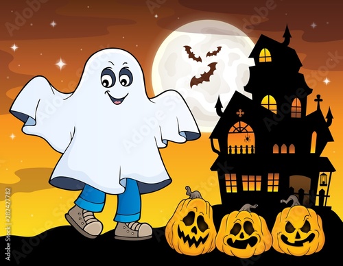 Boy in ghost costume theme image 1