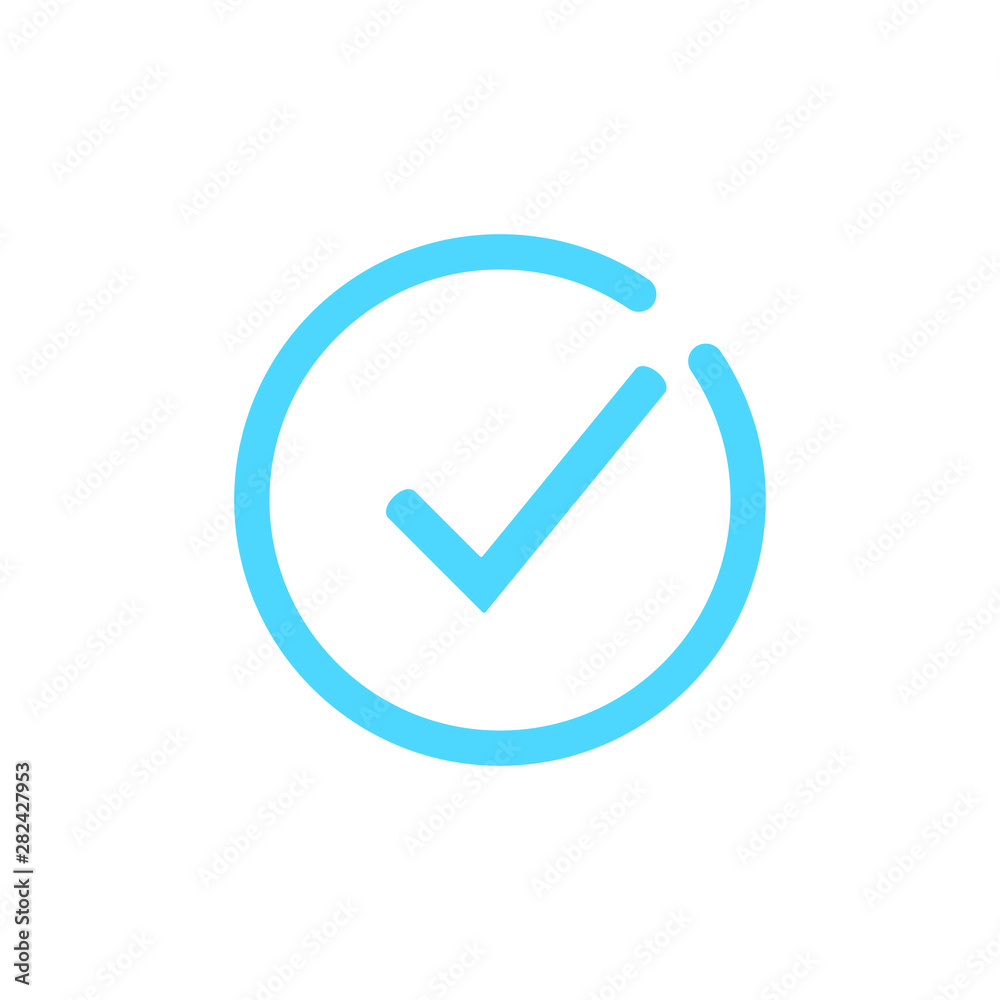 Blue tick icon vector symbol, checkmark isolated on white background, checked icon or correct choice sign, check mark or checkbox pictogram Blue tick icon vector symbol, checkmark isolated on white background, checked icon or correct choice sign, check mark or checkbox pictogram
