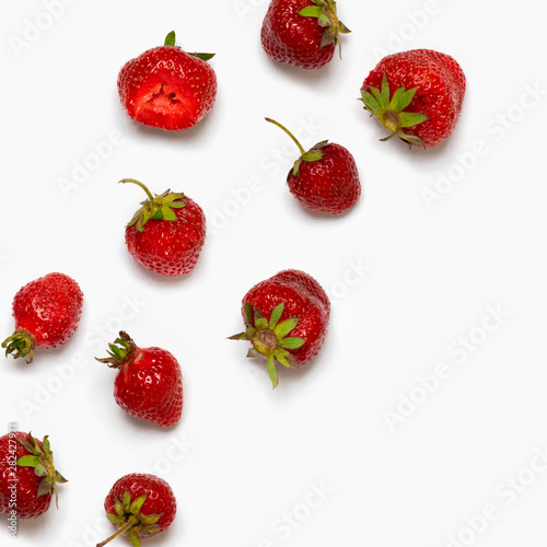 Sliced strawberry. Fresh strawberries pattern, top view