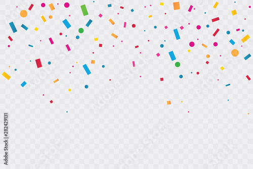 Colorful Confetti On Transparent Background. Celebration Party. Vector Illustration