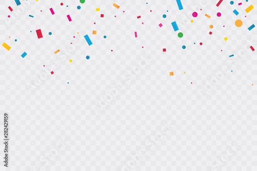 Colorful Confetti On Transparent Background. Celebration Party. Vector Illustration