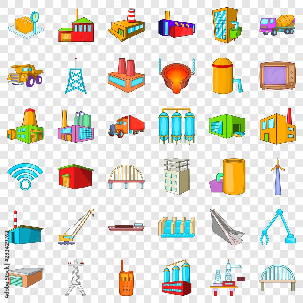 Big building icons set. Cartoon style of 36 big building vector icons for web for any design