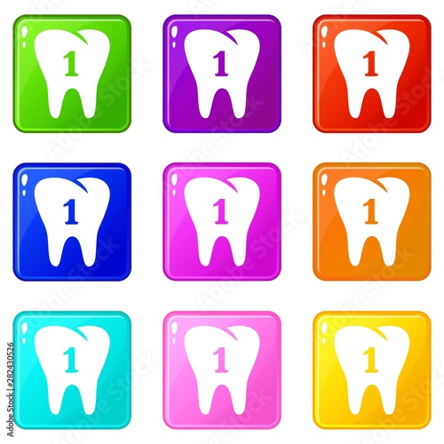 First tooth icons set 9 color collection isolated on white for any design