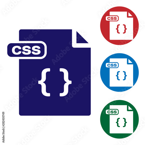 Blue CSS file document. Download css button icon isolated on white background. CSS file symbol. Set color icons in circle buttons. Vector Illustration