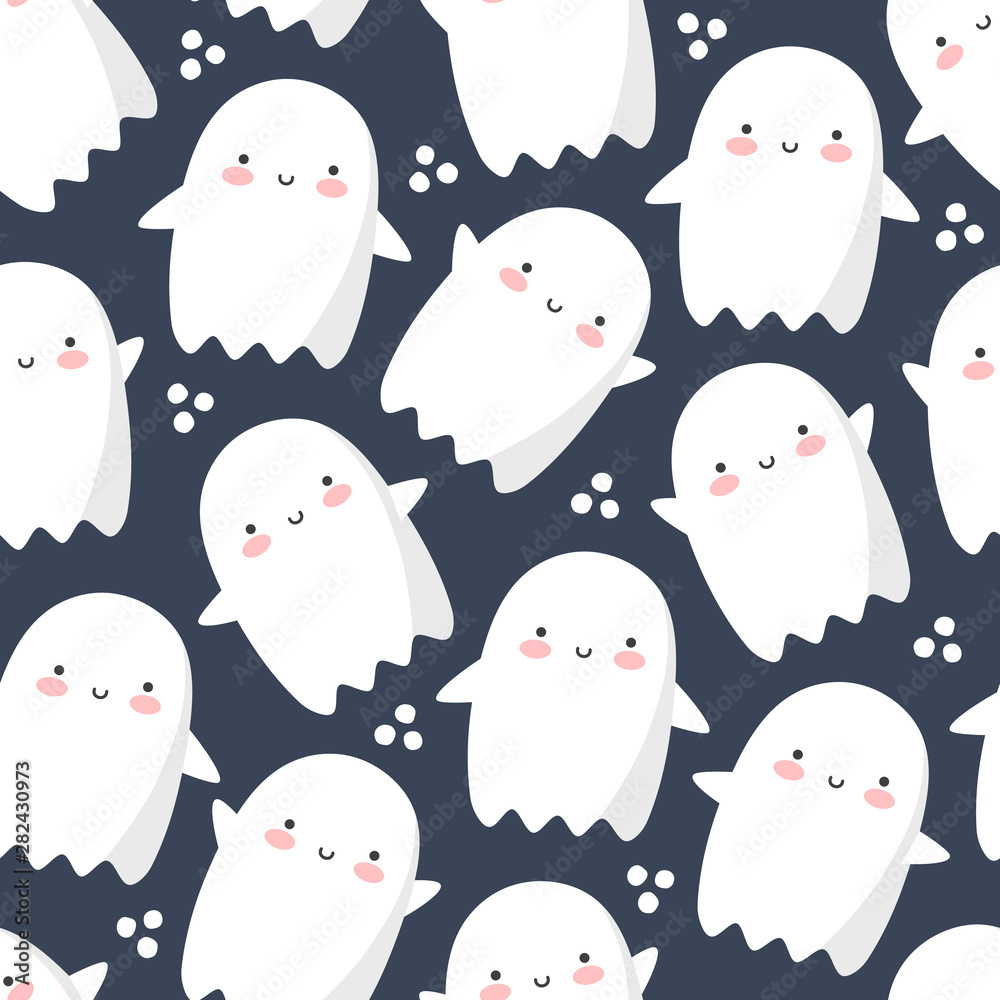 Halloween cute ghost pattern, seamless background, holidays cute ghost cartoon character, halloween cute icon flying ghost logo, vector illustration Halloween cute ghost pattern, seamless background, holidays cute ghost cartoon character, halloween cute icon flying ghost logo, vector illustration