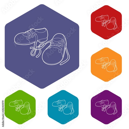 Tied shoes joke icon in outline style isolated on white background. Funny symbol