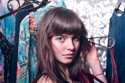 Bilde på lerret portrait of a beautiful young woman with here wardrobe