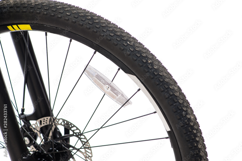 Parts of yellow bicycle on a studio white background. Close up details Parts of yellow bicycle on a studio white background. Close up details