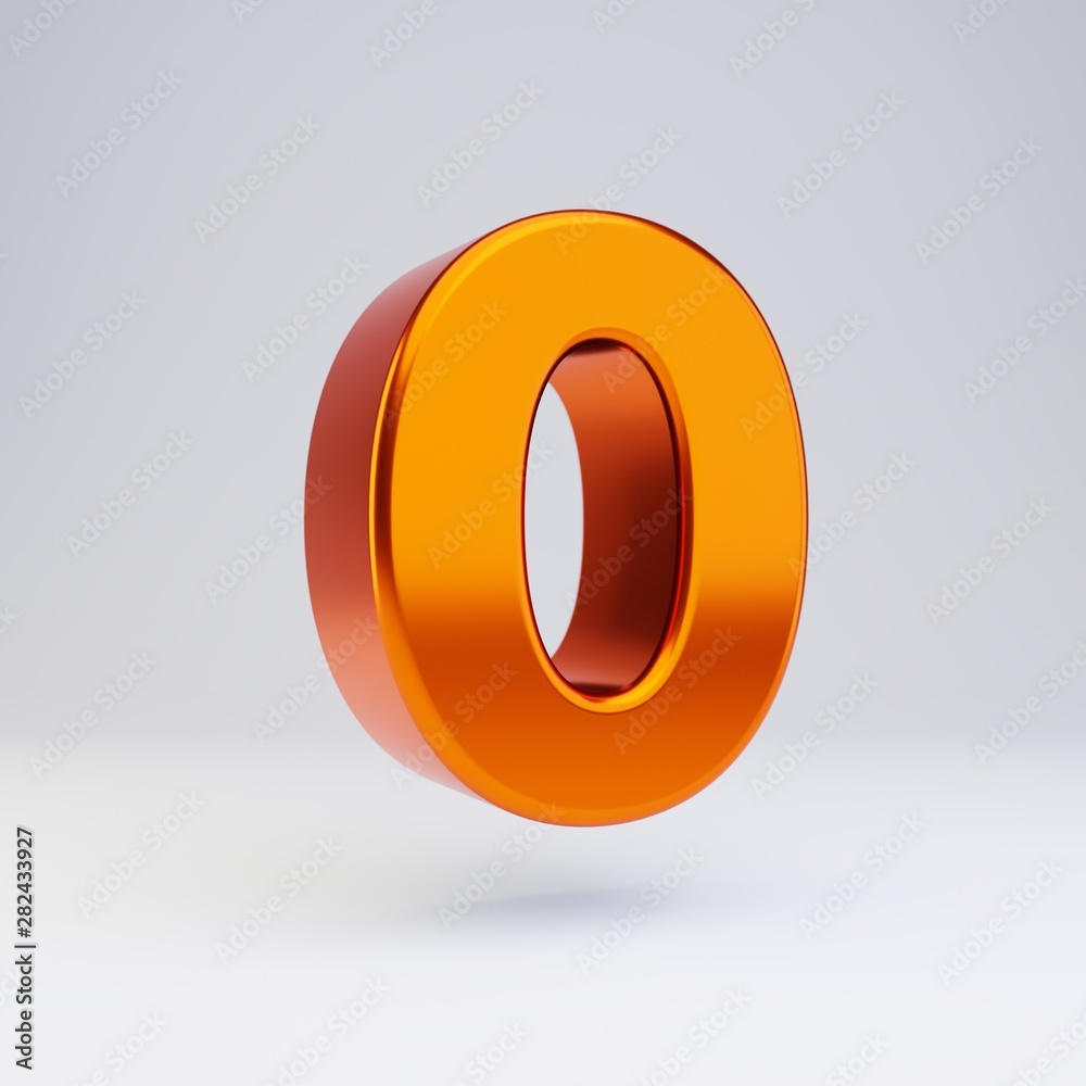3d number 0. Hot orange metallic font with glossy reflections and shadow isolated on white background. 3d number 0. Hot orange metallic font with glossy reflections and shadow isolated on white background.