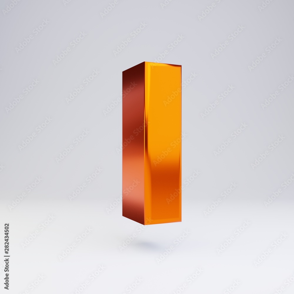 3d letter L lowercase. Hot orange metallic font with glossy reflections and shadow isolated on white background. 3d letter L lowercase. Hot orange metallic font with glossy reflections and shadow isolated on white background.