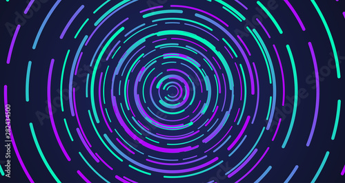 Colorful neon circle dashed lines, vector illustration