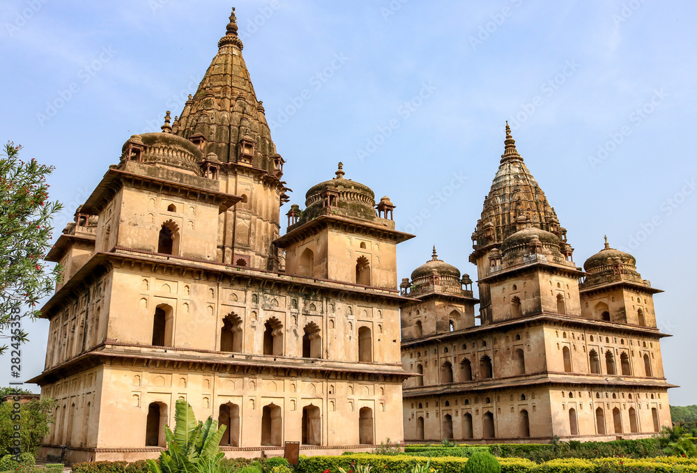 Cenotaph chhatries near the Betwa River in Orchha, India