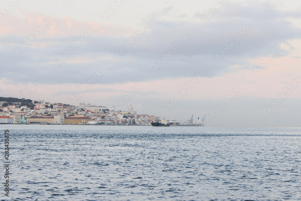 View from the Tagus river  on the Lisbon old town, Portugal