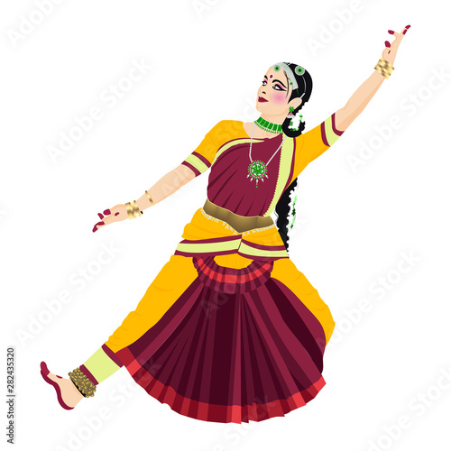 15 august.Beautiful indian women pose ofclassical  dance form with beautiful blue red coloured classical dance costume and heavy jwellery.