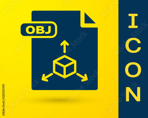 Blue OBJ file document. Download obj button icon isolated on yellow background. OBJ file symbol. Vector Illustration photo