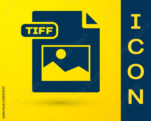 Blue TIFF file document. Download tiff button icon isolated on yellow background. TIFF file symbol. Vector Illustration