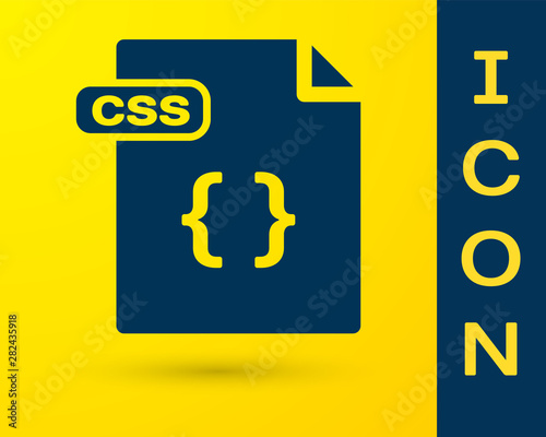 Blue CSS file document. Download css button icon isolated on yellow background. CSS file symbol. Vector Illustration