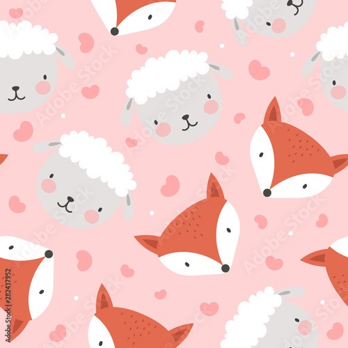 panda bear fox tiger sheep and penguin seamless pattern background  vector illustration  animal cartoon pattern