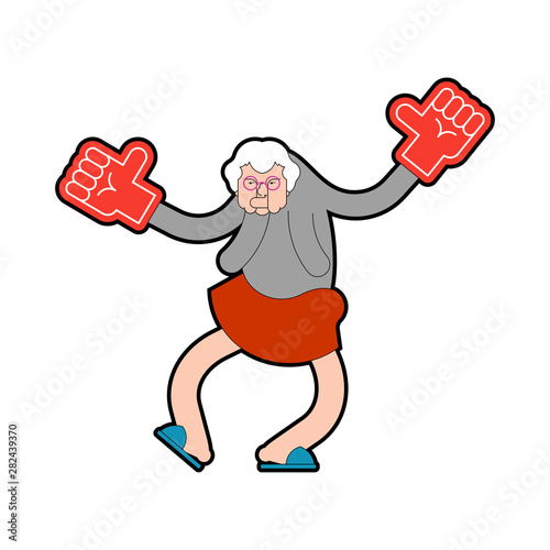Granny fan with foam arm. grandmother Fanatic isolated vector illustration