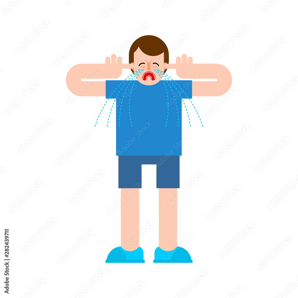 Boy crying and plugged his ears. Baby is offended Boy crying and plugged his ears. Baby is offended