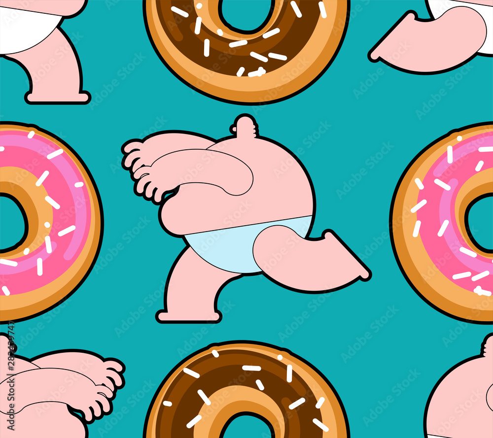 Fat men running for donut pattern seamless. Fat people and doughnut background Fat men running for donut pattern seamless. Fat people and doughnut background