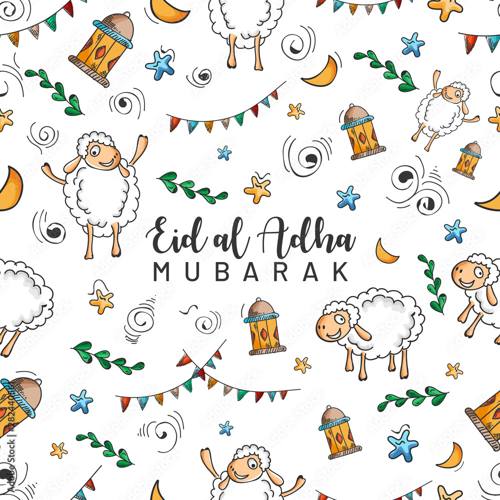Eid al adha seamless pattern doodle art concept on festival of sacrifice. islamic festival kurban bayrami. Eid al adha seamless pattern doodle art concept on festival of sacrifice. islamic festival kurban bayrami.