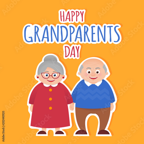 Grandparents Day vector card with cartoon elderly couple grandmother and grandfather together