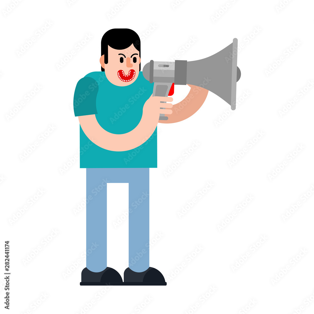 Man shouting into megaphone isolated. Vector illustration Man shouting into megaphone isolated. Vector illustration
