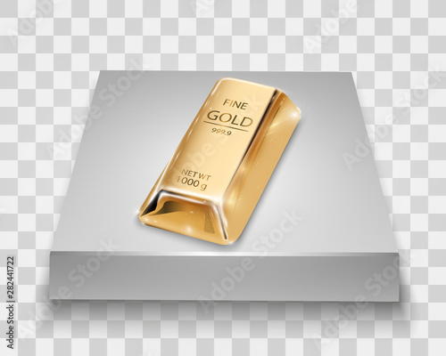 Gold bar isolated on transparent background.