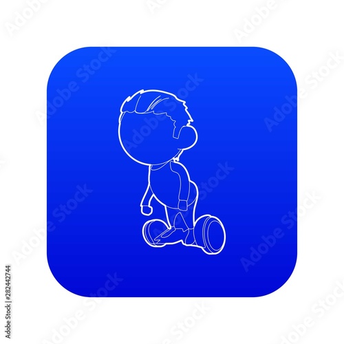 Boy on segway icon blue vector isolated on white background