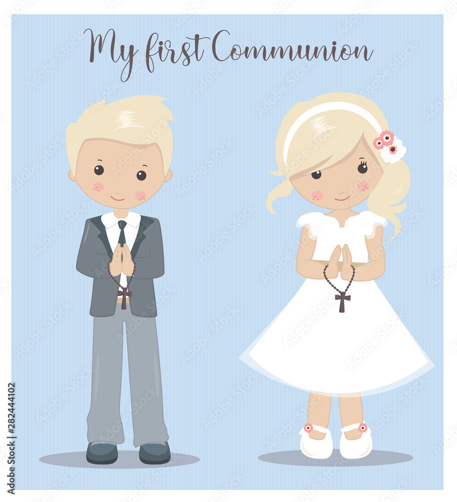 My First Communion girl and boy. Holy Communion vector My First Communion girl and boy. Holy Communion vector