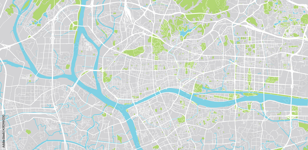 Naklejka Miejski wektor mapa miasta Guangzhou, Chiny