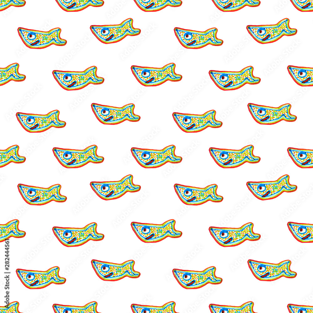 Funny Shark Drawing Seamless Pattern