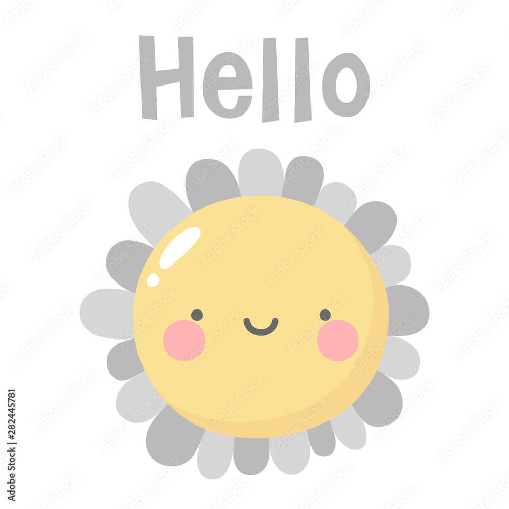 Flowers cute pattern, smile flower face cartoon background with text, vector illustration Flowers cute pattern, smile flower face cartoon background with text, vector illustration