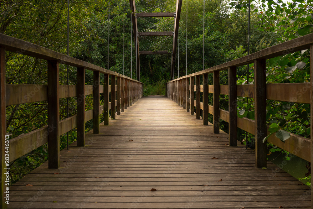 Wooden bridge in a village in northern Spain