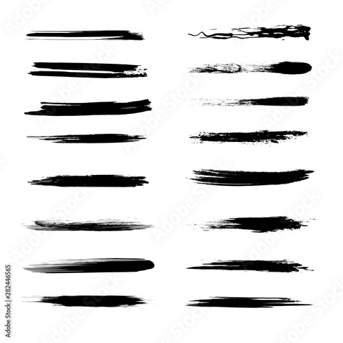 Set of different black grunge brushes isolated on white background