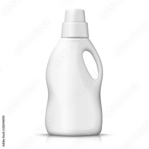 Vector 3d realistic white plastic detergent bottle on white background. Mock-up for product package branding.