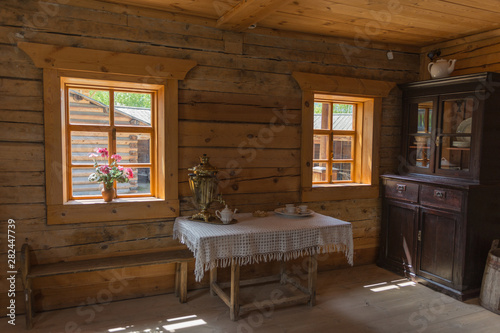 Irkutsk Region, Taltsy, Museum of Ancient Zotchestvo, June 2019 window view in a room of a wooden house
