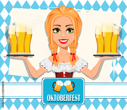Oktoberfest. Young girl wearing Bavarian costume