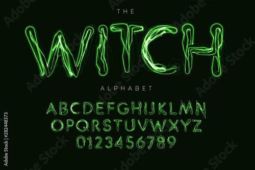 Halloween letters and numbers set. Witch magic style vector latin alphabet. Ghostbusters font for events, promotions, logos, banner, monogram and poster. Typography design. photo
