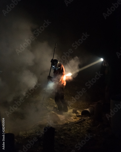 Sulpher Miners at Ijen Volcano, Indonesia photo